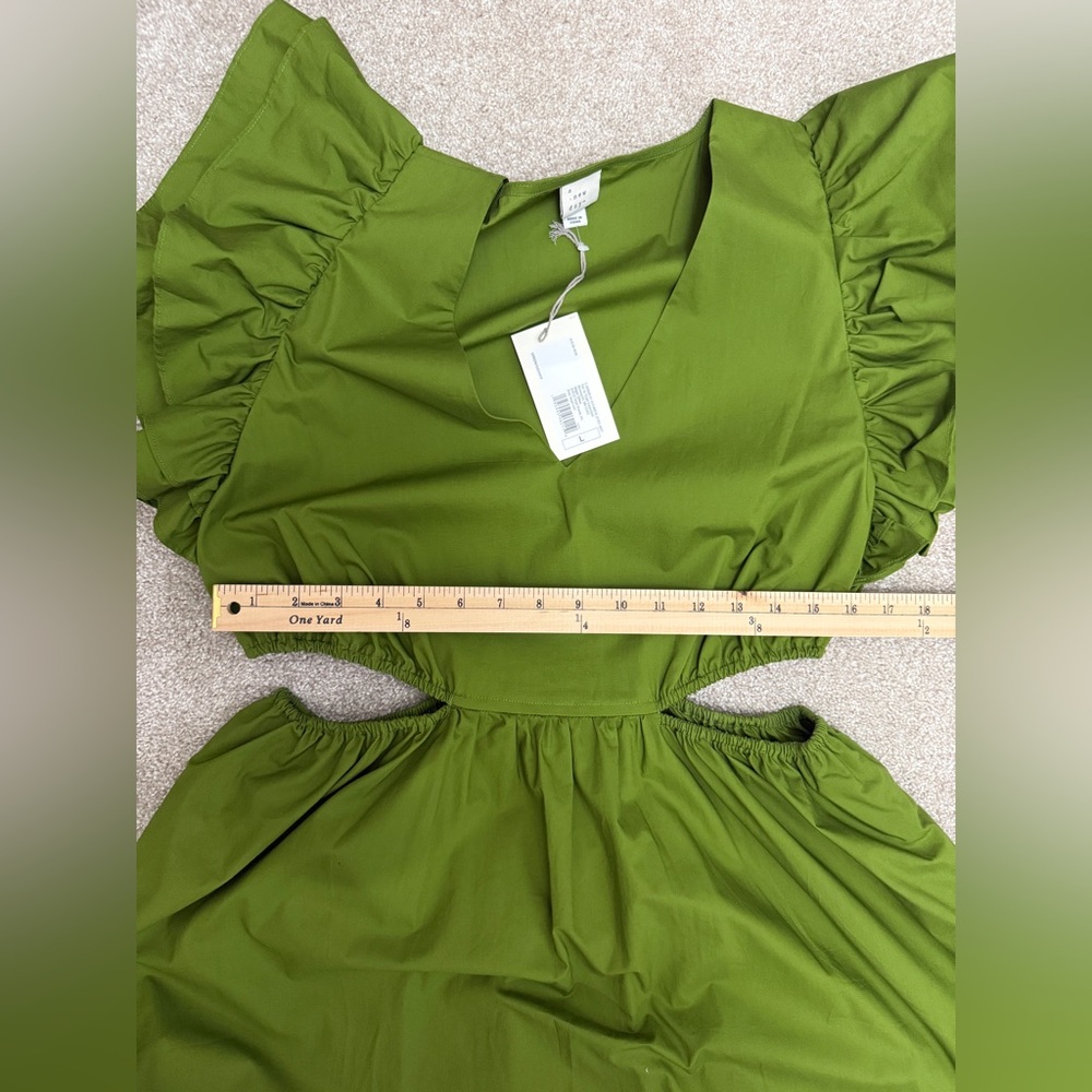 A New Day Olive Midi Dress with Ruffle Sleeves and Cut Outs size Large NWT - Picture 6 of 13